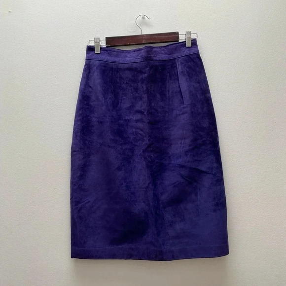 VINTAGE - Royal Purple Danier Leather Suede High Waisted Skirt - Picture 1 of 7